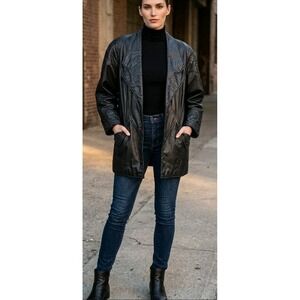 VTG 80s Leather Blazer Duster Jacket Women's Medium Yessica Retro City